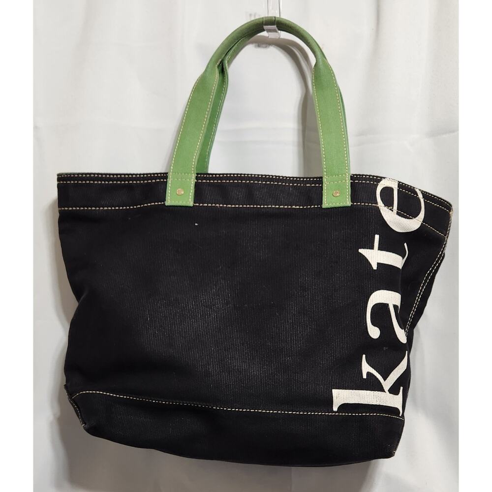 Kate Spade Black Tote Green Handles Heavy Canvas